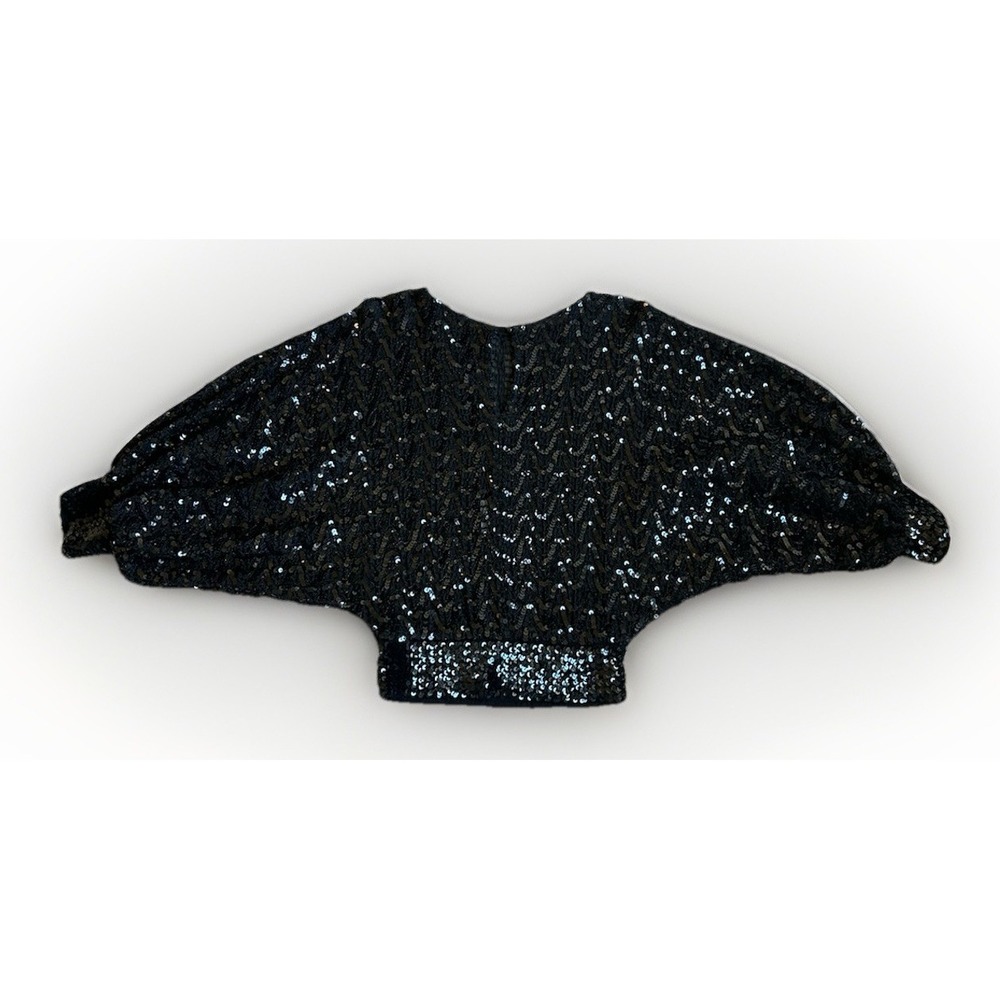 Vintage 80s SAMAX‎ Black Sequin Dolman Top M Batwing Slouchy Crop Glam Cocktail